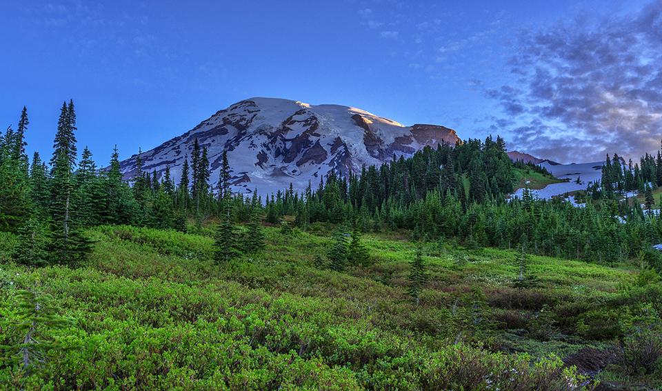 A summer sunrise over "The Mountain," Mount Rainier National Park / Rebecca Latson