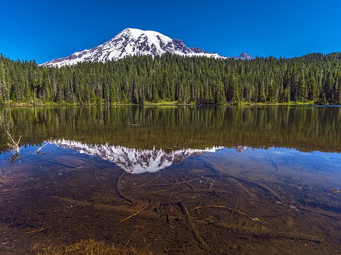 A mountain reflection on Reflection Lake, Mount Rainier National Park / Rebecca Latson