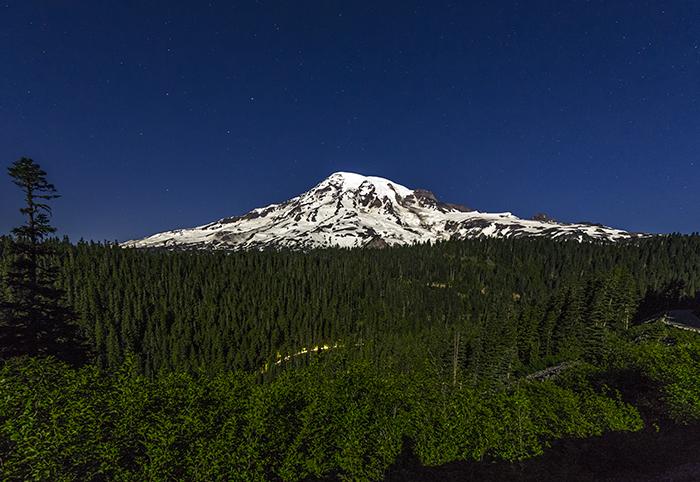 The Mountain by moonlight, Mount Rainier National Park / Rebecca Latson