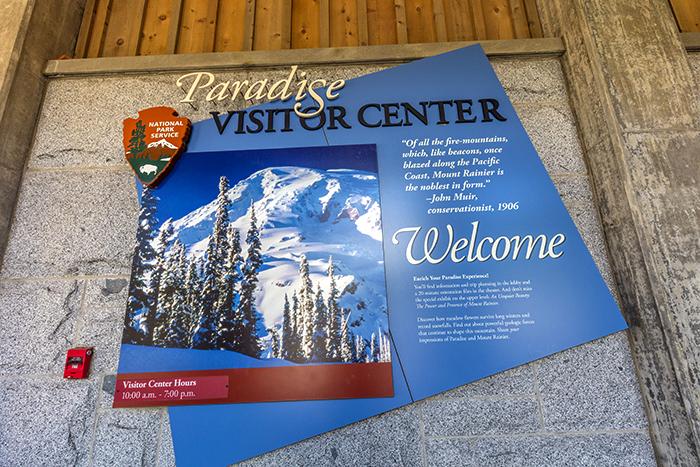 Hanging out the Welcome sign, Mount Rainier National Park / Rebecca Latson