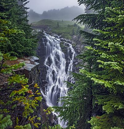 Myrtle Falls on a rainy morning, Mt. Rainier National Park / Rebecca Latson