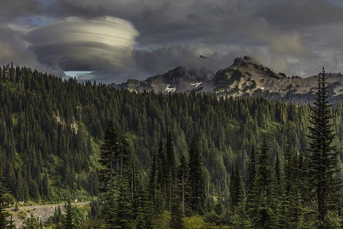 The view from my lodge room: the Tatoosh Range and a lenticular cloud, Mt. Rainier National Park / Rebecca Latson