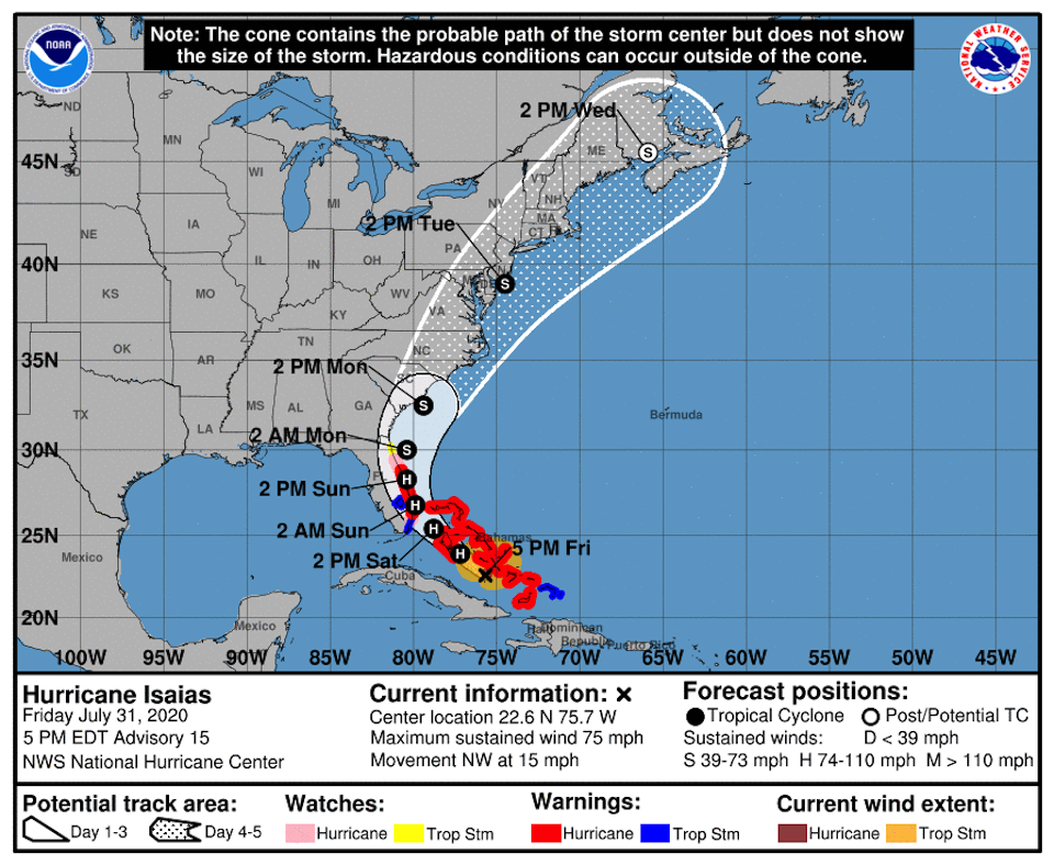 National parks from Florida to North Carolina were either closed or planning to close ahead of Hurricane Isaias/National Hurricane Center