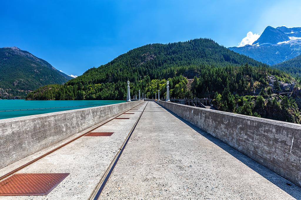 Looking along the length of Diablo Dam, Ross Lake National Recreation Area, North Cascades Complex / Rebecca Latson