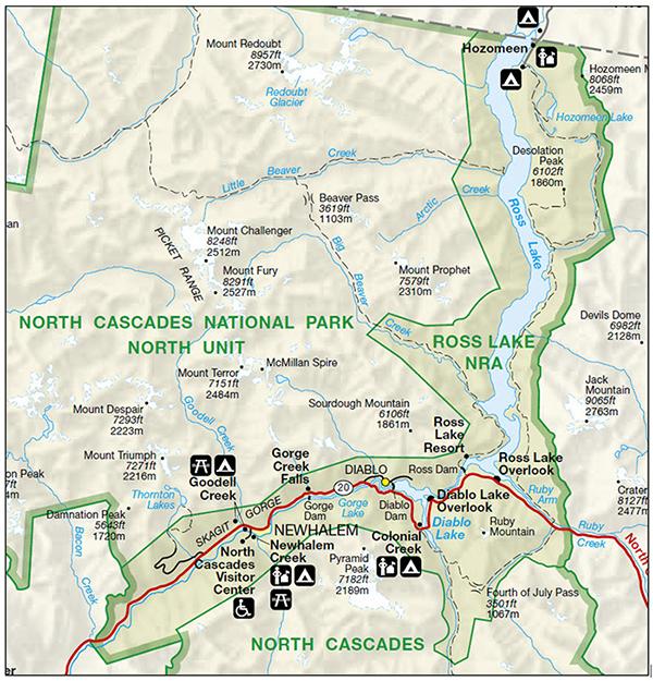 Ross Lake National Recreation Area map, North Cascades Complex / NPS