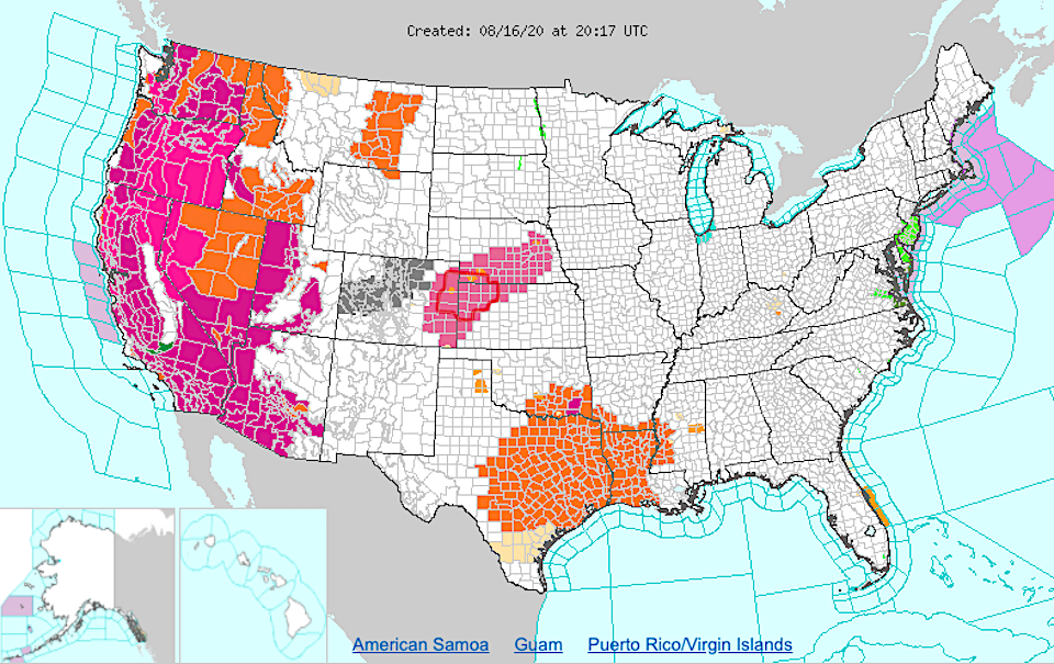 A heat wave embracing the West was creating dangerous conditions in national parks/NWS map