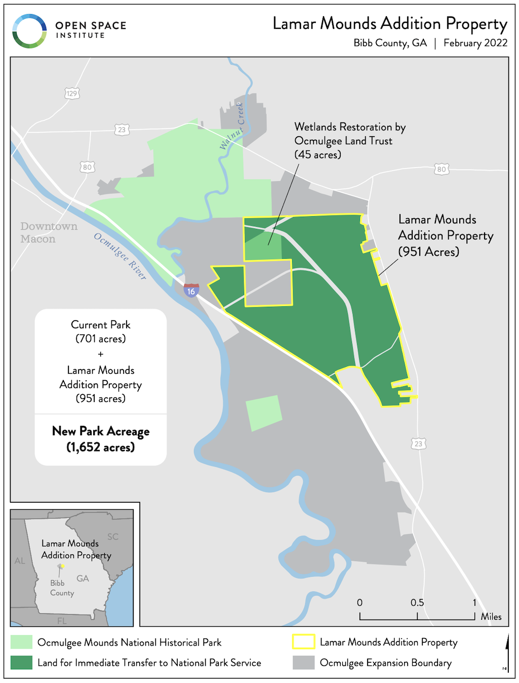 Land acquisition map at Ocmulgee National Historical Park/NPS