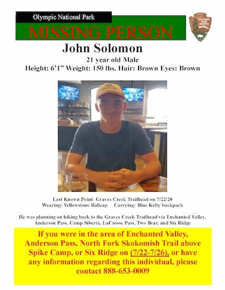 A Maryland man was reported missing in Olympic National Park/NPS HO