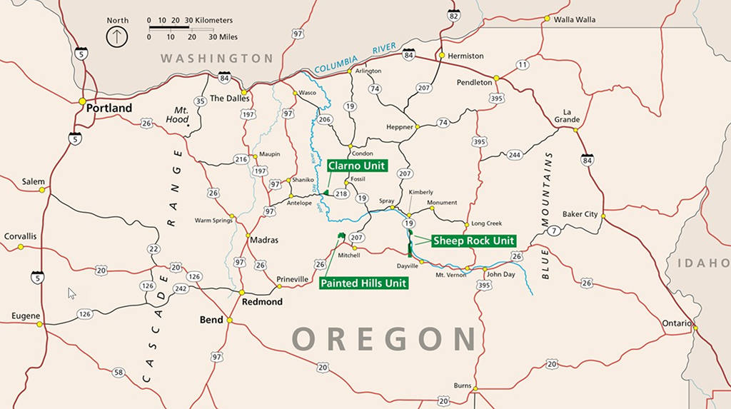 Overview map of John Day Fossil Beds National Monument / NPS