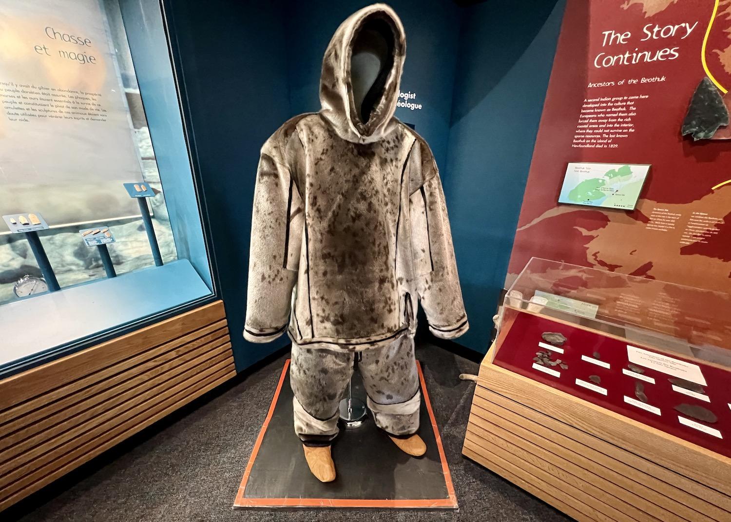 A sealskin outfit that's on display at the Port au Choix National Historic Site visitor center.