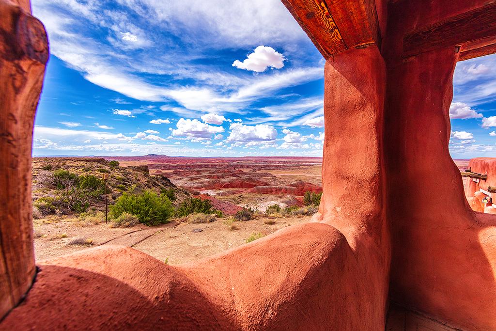 Framed by Painted Desert Inn architecture, Petrified Forest National Park / Rebecca Latson