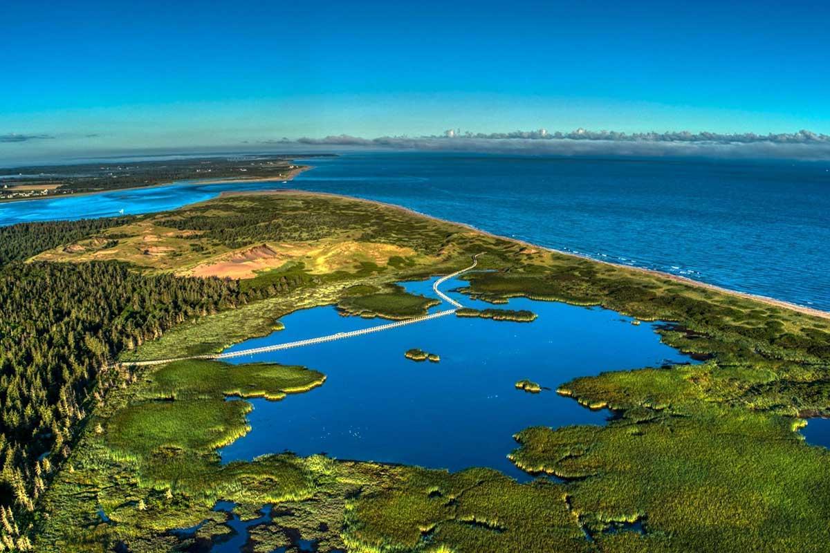 An aerial shot of Prince Edward Island National Park.