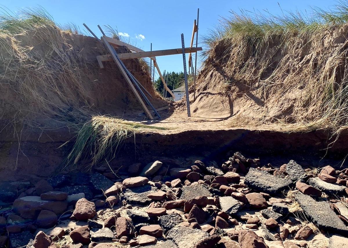 A Sept. 27 photo shows damage from Fiona to the Stanhope Cape Beach dune crossing.