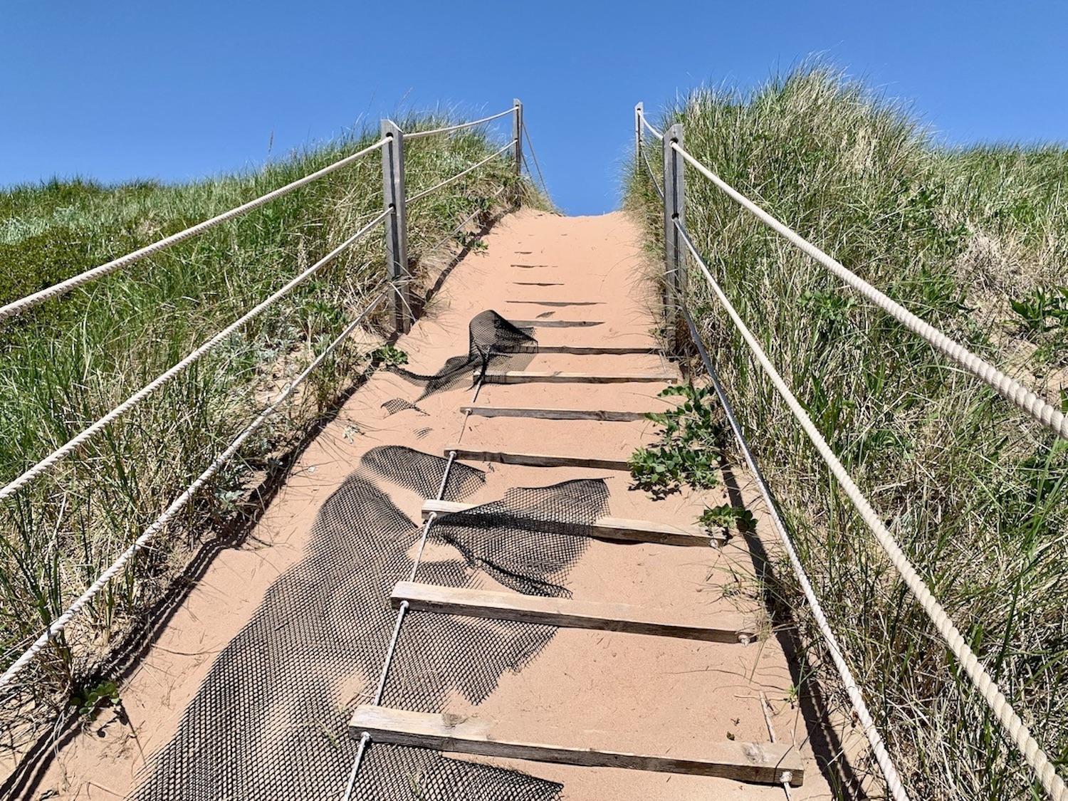 Special "stairs" over a dune at the end of the Greenwich Dunes Trail.