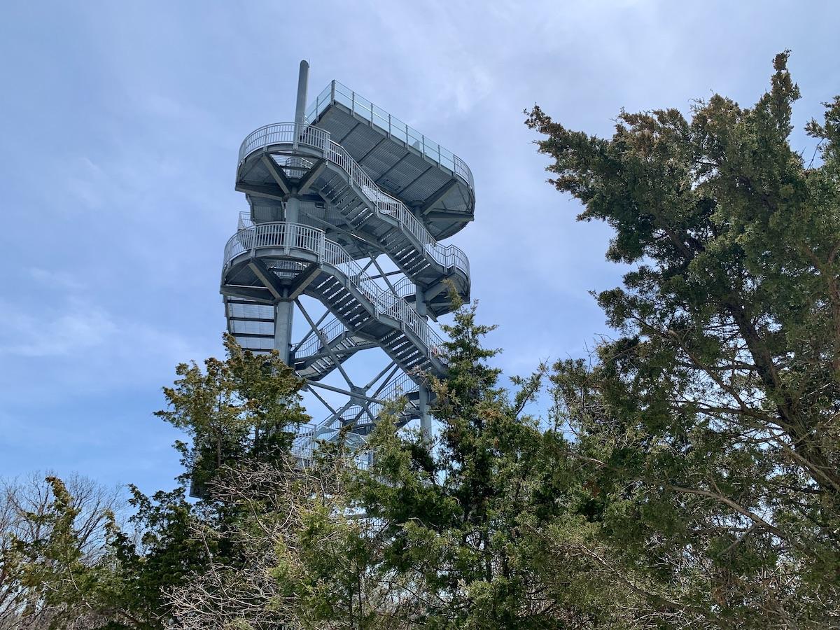 The observation tower at the Tip allows for tree canopy birding. The observation tower at the Tip allows for tree canopy birding.