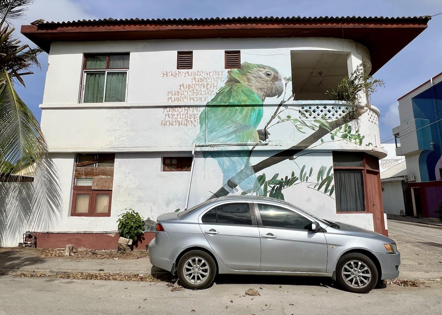 In San Nicolas, this 2017 mural by Garrick Marchena is called "Prikichi Please Don't Go."