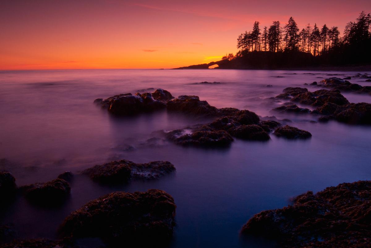Sunset on a coastal beach along the West Coast Trail.