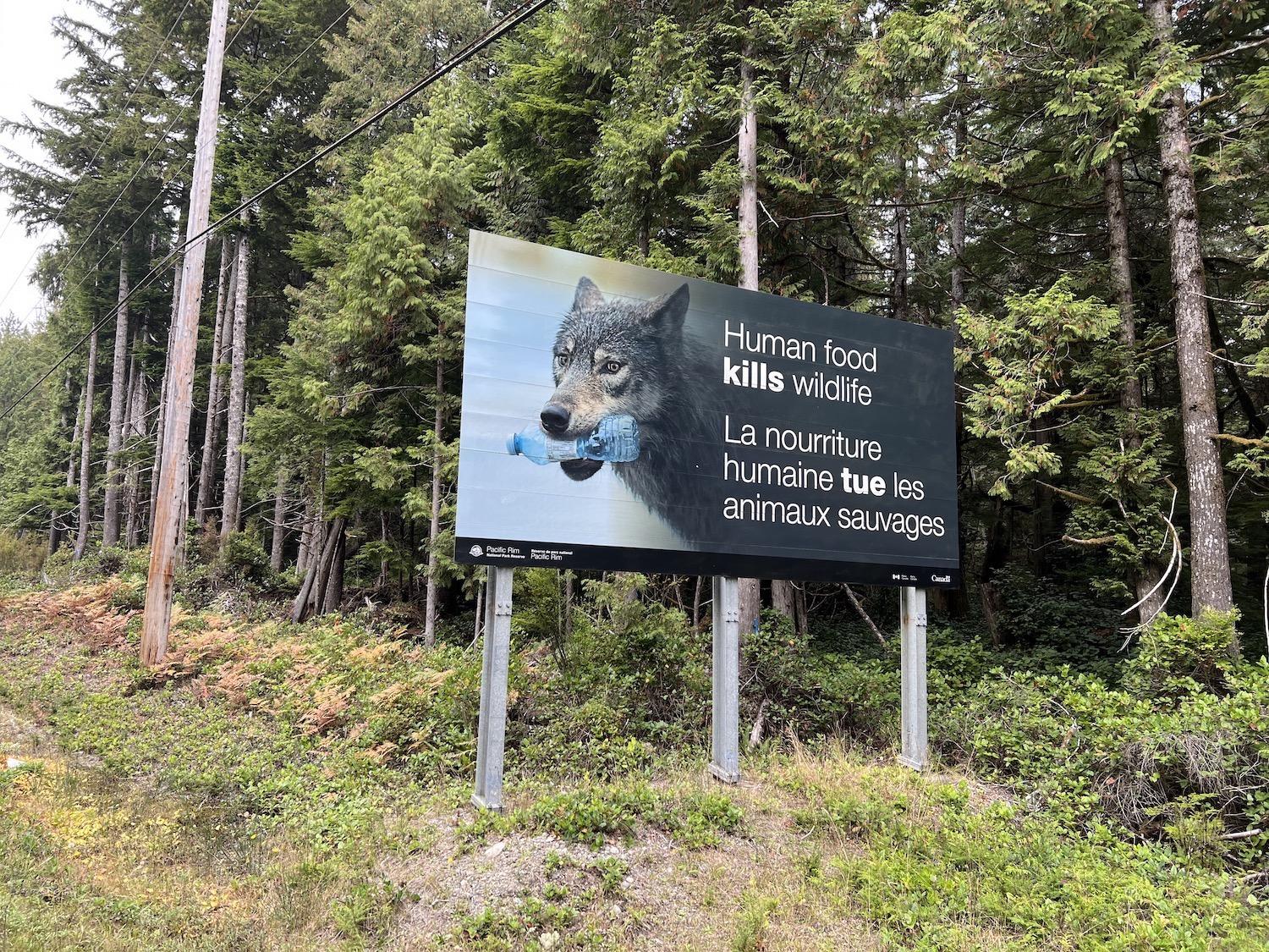 This billboard along the highway to Tofino in Pacific Rim National Park Reserve is part of the Wild About Wolves research project.