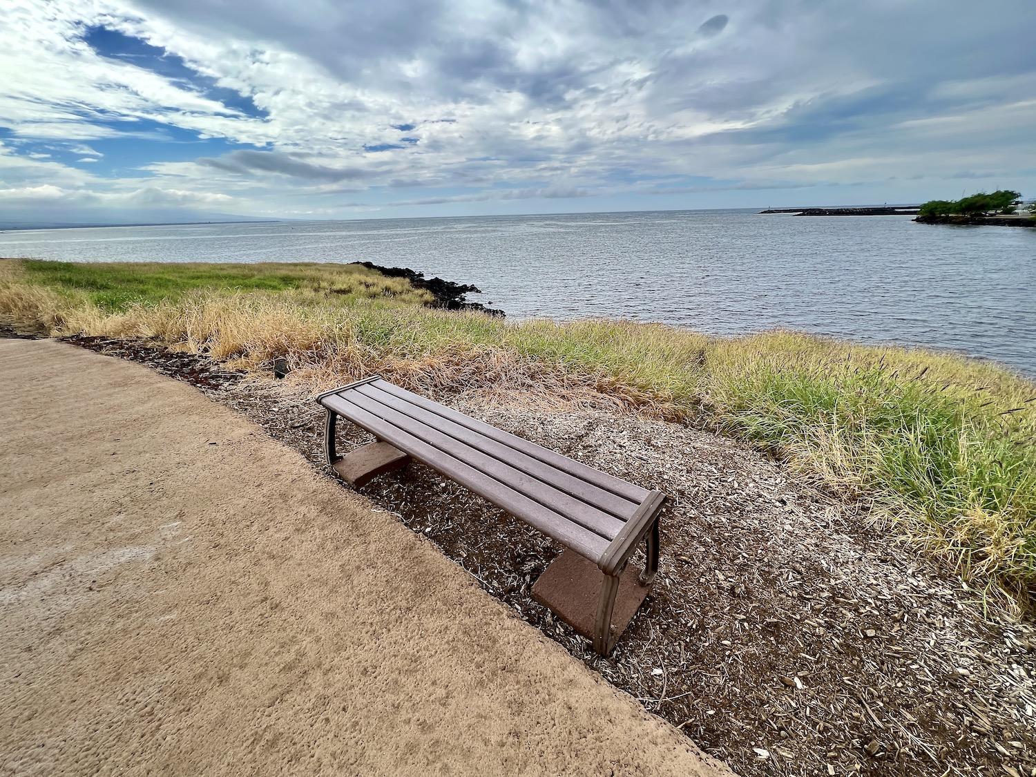 There's a bench along the coastal Ala Kahakai National Historic Trail in the park where you can watch for humpback whales, dolphins and sharks.