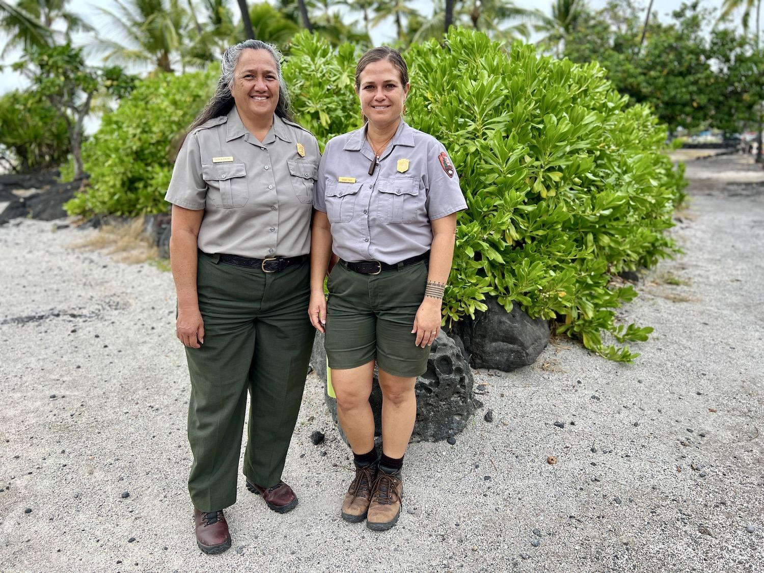 Supervisory park ranger Keola Awong and ranger Kanani Enos share tips on how to be a respectful visitor to Pu'uhonua and the challenges it faces from those who are not.