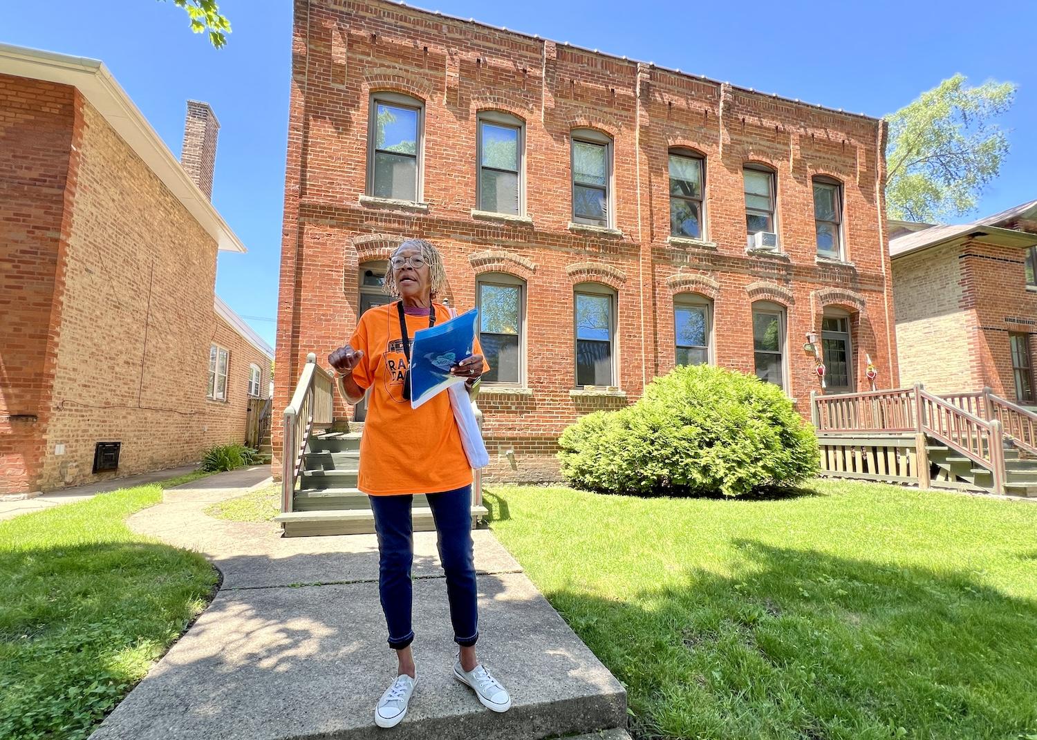 During Pullman Railroad Days, volunteer docent Denise Mercherson leads a walking tour of her beloved neighborhood. During Pullman Railroad Days, volunteer docent Denise Mercherson leads a walking tour of her beloved neighborhood.