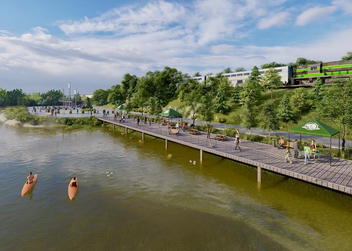 An artist's rendering of a a new boardwalk and pier at Rouge National Urban Park.