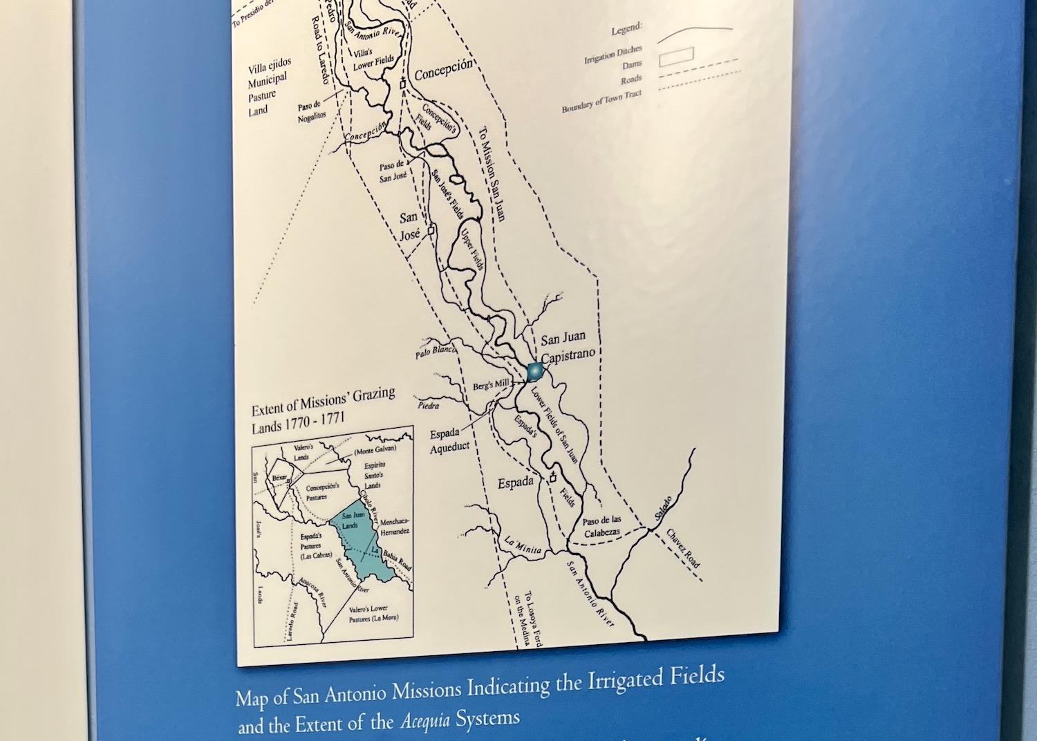 A map helps you visualize the extent of the acequia system that connects the missions.