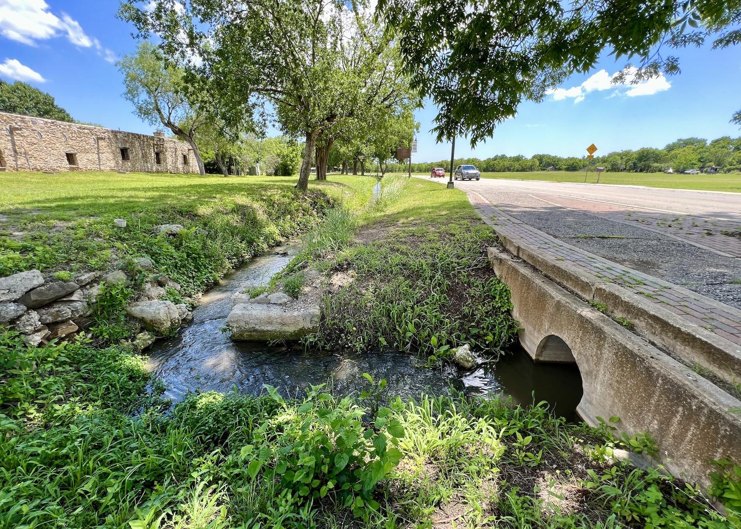 Just outside Mission Espada, you can see the acequia as you drive by.