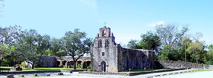 A panorama view of Mission Espada At San Antonio Missions National Historical Park