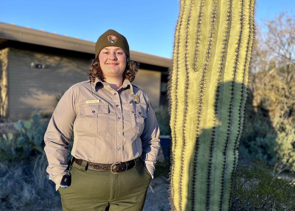 At Saguaro National Park's east district, Next Generation Ranger Malana Starr prepares to lead an "Explore the Night" walk.