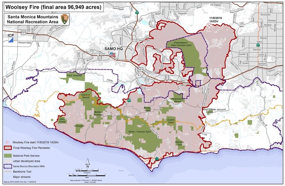 Woolsey fire boundaries at Santa Monica Mountains NRA/NPS