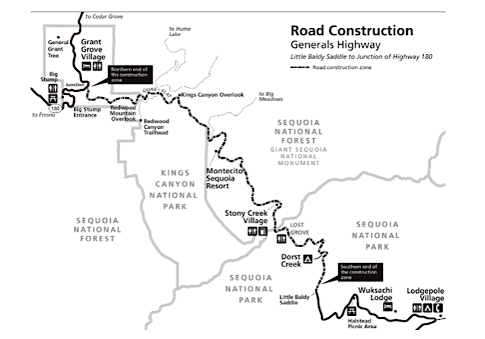Road work will slow travel in Sequoia and Kings Canyon national parks this summer/NPS graphic