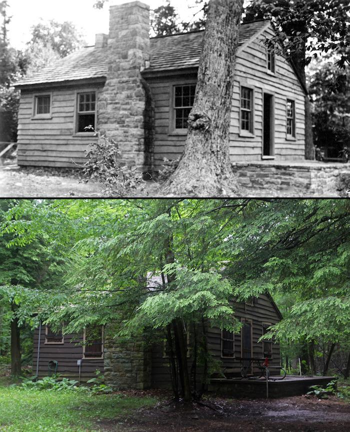Whiteoak Cabin in Shenandoah National Park in 1935 and 2016/NPS, George Knox and Kathy Haines