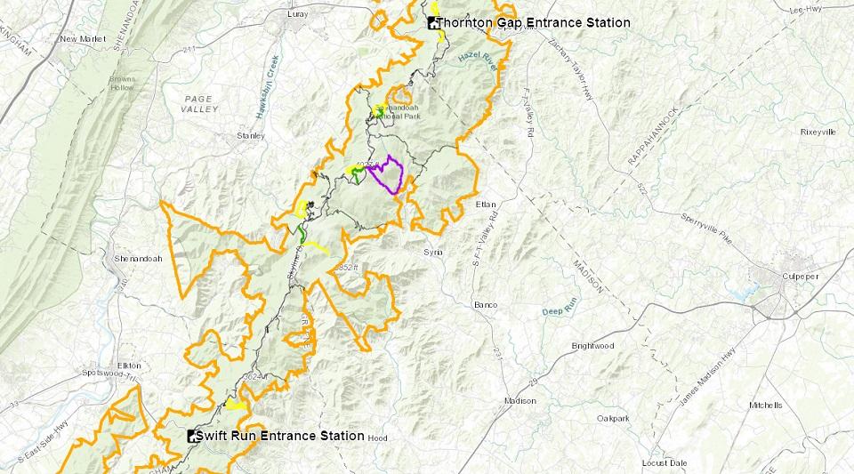 shenandoah national park, map, history, land