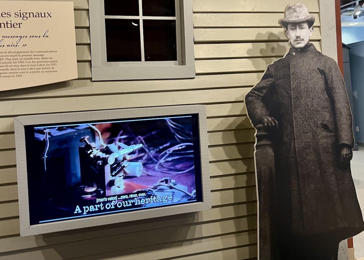 A cutout of Italian inventor Guglielmo Marconi, who received the world's first transatlantic wireless signal here in 1901.