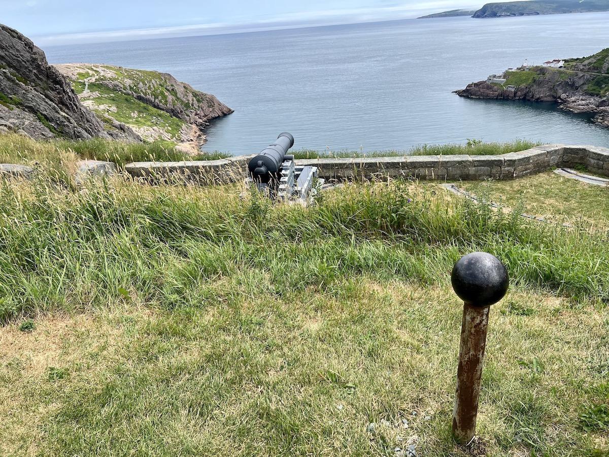 One of the guns aimed at the mouth of St. John's Harbour from the Queen's Battery Barracks.