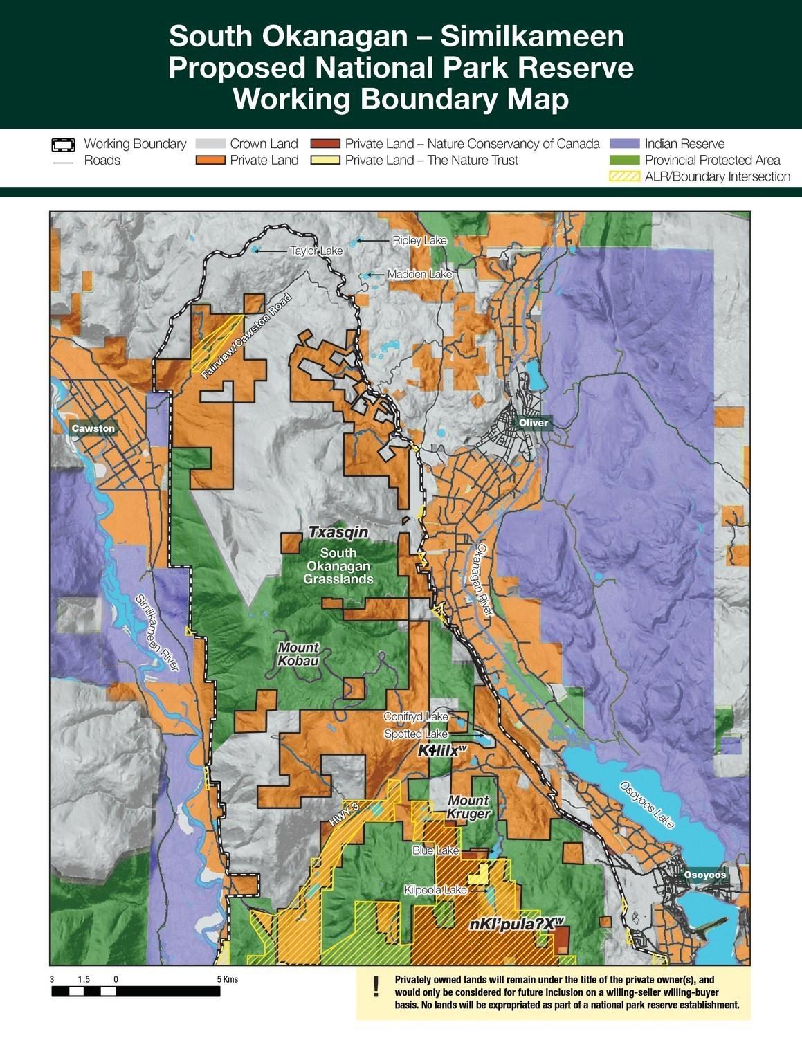 A map shows the proposed boundaries of South Okanagan-Similkameen National Park Reserve.