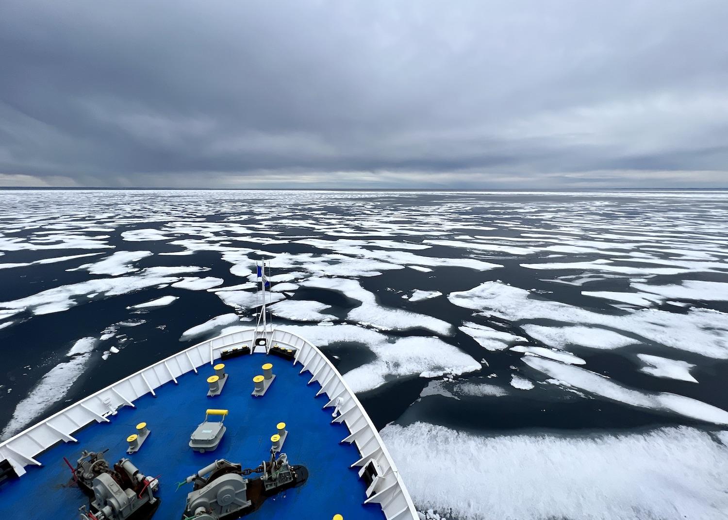 In August 2023, the Ocean Endeavour pushed its way through sea ice between Pond Inlet and Resolute in Nunavut.