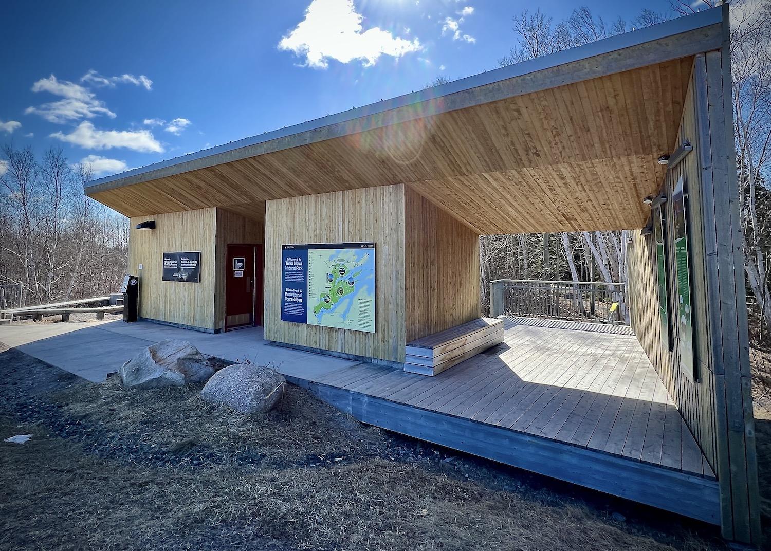 This roadside washroom in Terra Nova National Park is the gateway to the park's shortest hiking trail.