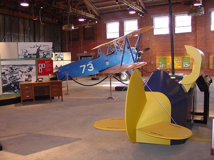 View of Hangar 1 featuring a flight simulator known as the Link Trainer. The Link Trainer was graciously restored from donations provided by The Friends of the Tuskegee Airmen NHS/NPS file