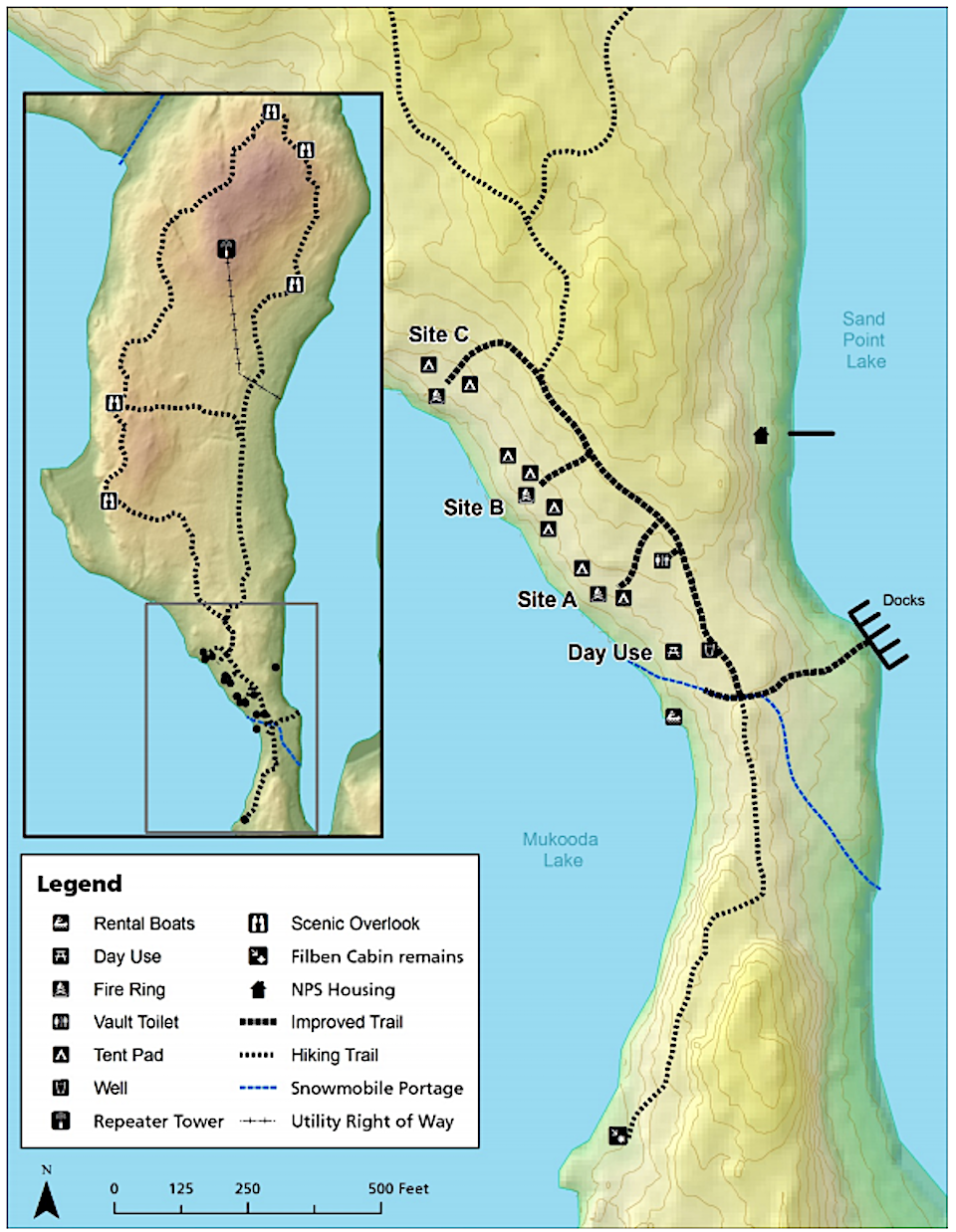 Mukooda Lake locator map at Voyageurs National Park/NPS