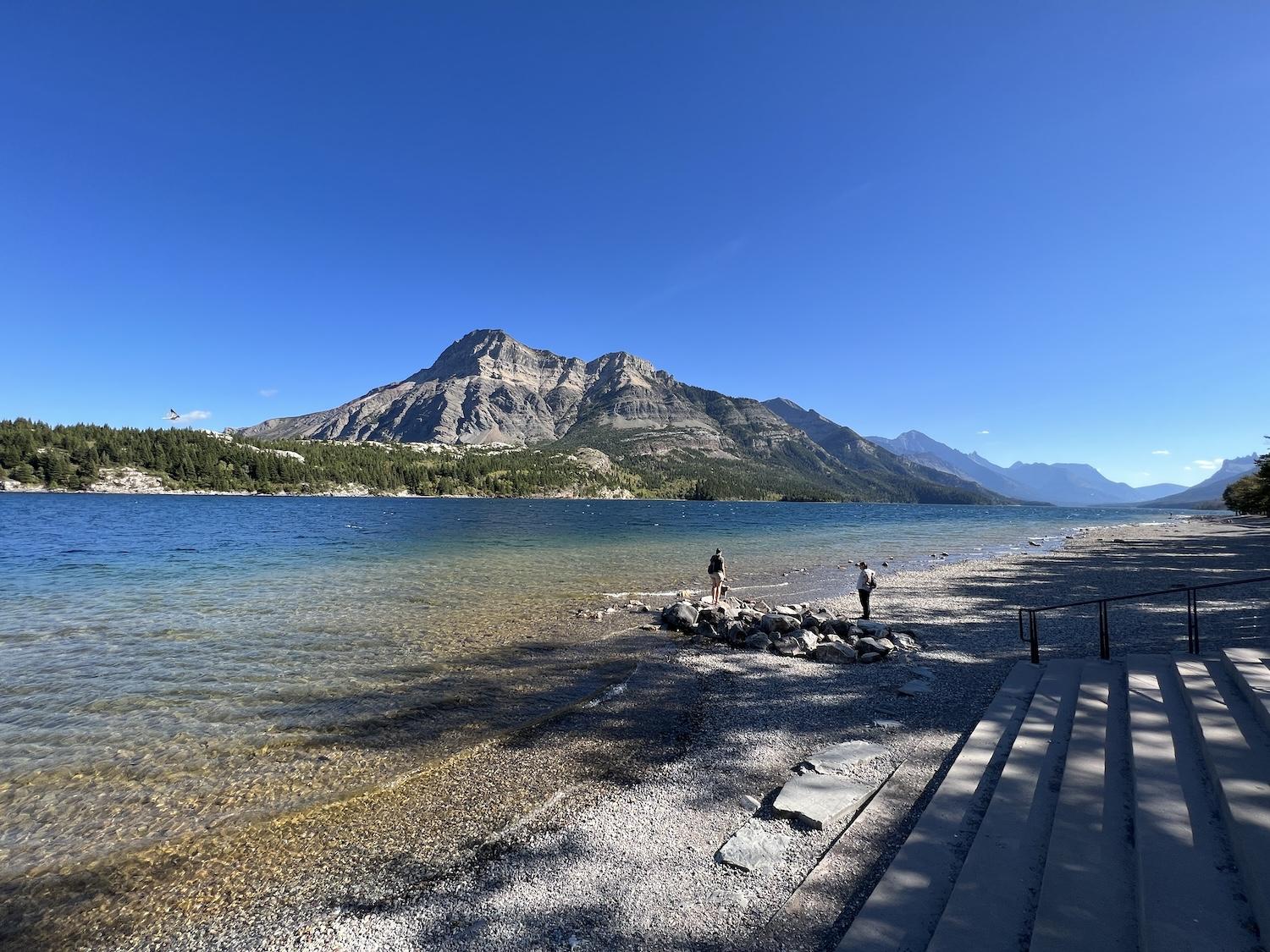 A September 2023 view of Waterton Lake from the townsite of Waterton in Waterton Lakes National Park. 