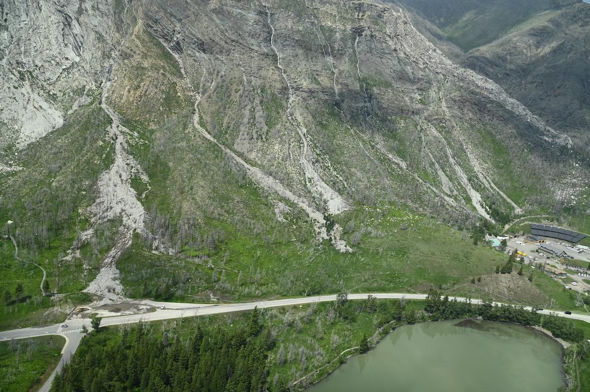 An aerial view of Crandell Mountain rockslides on June 12.