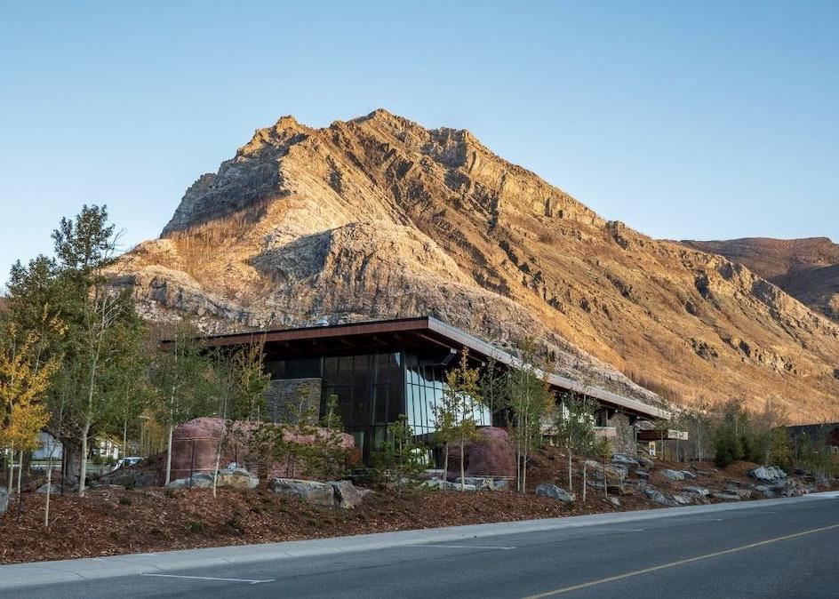 The new visitor center at Waterton Lakes National Park is nestled under Crandell Mountain.