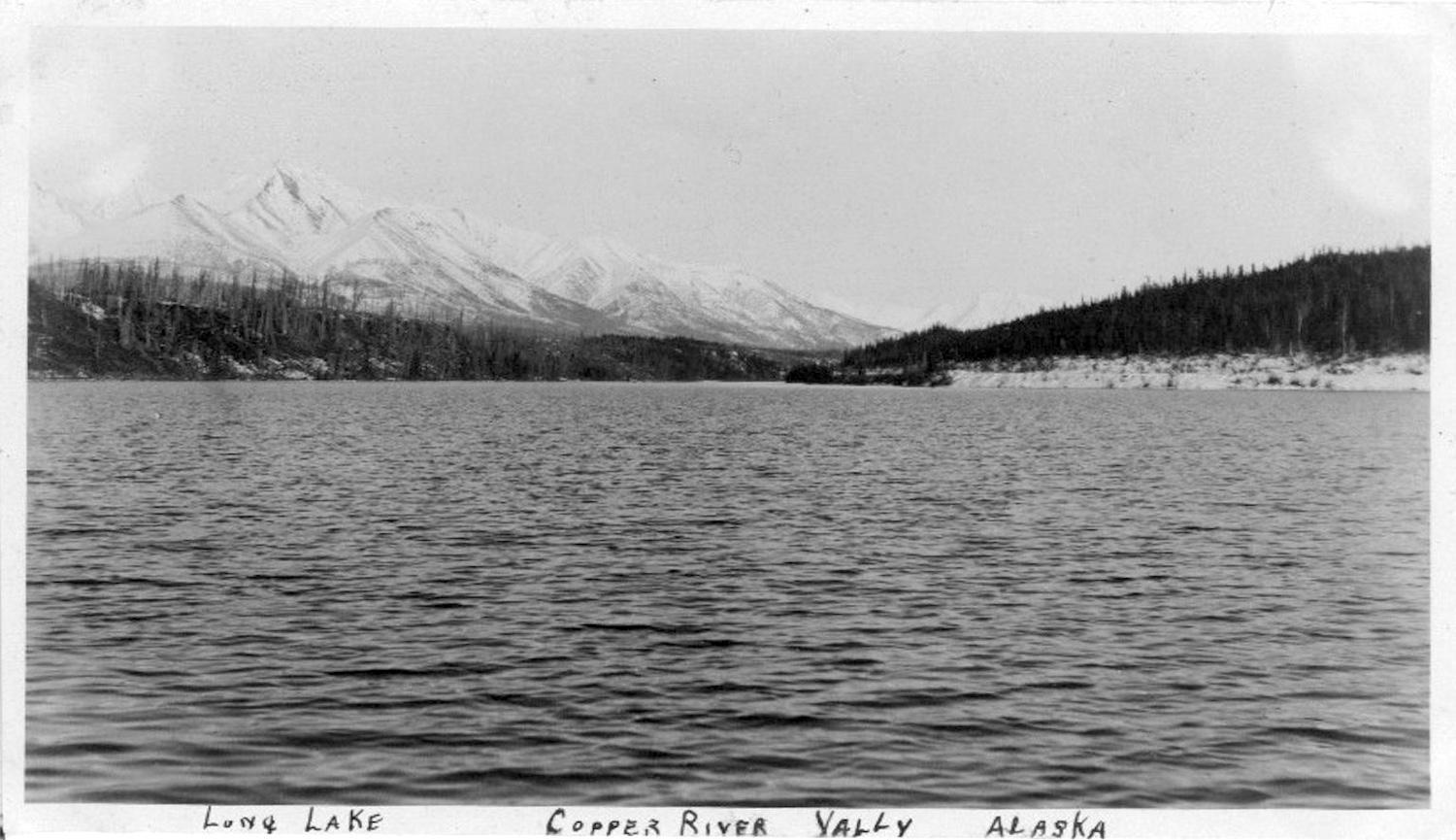 Long Lake, in the preserve section of Wrangell-St. Elias National Park and Preserve, where George Flowers made his life/Ethel LeCount Collection/Courtesy of Jean Replinger, Rusk County Historical Society, Wisconsin