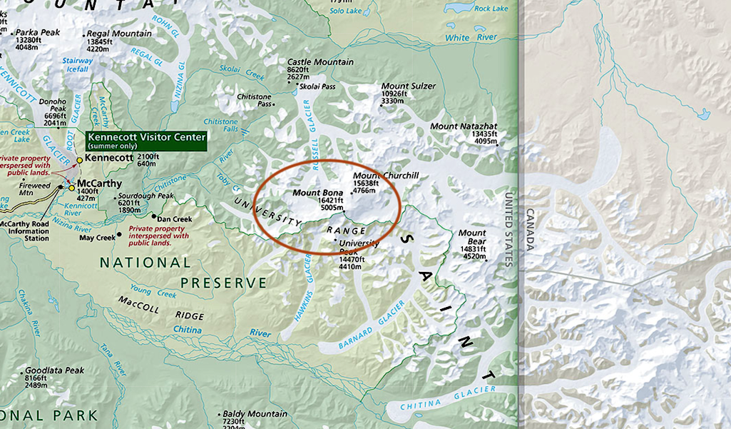 Climbing rangers were trying Monday to reach three mountaineers near Mount Bona/NPS map