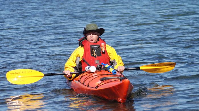 Bob Mishak kayaking Yellowstone Lake/kjr
