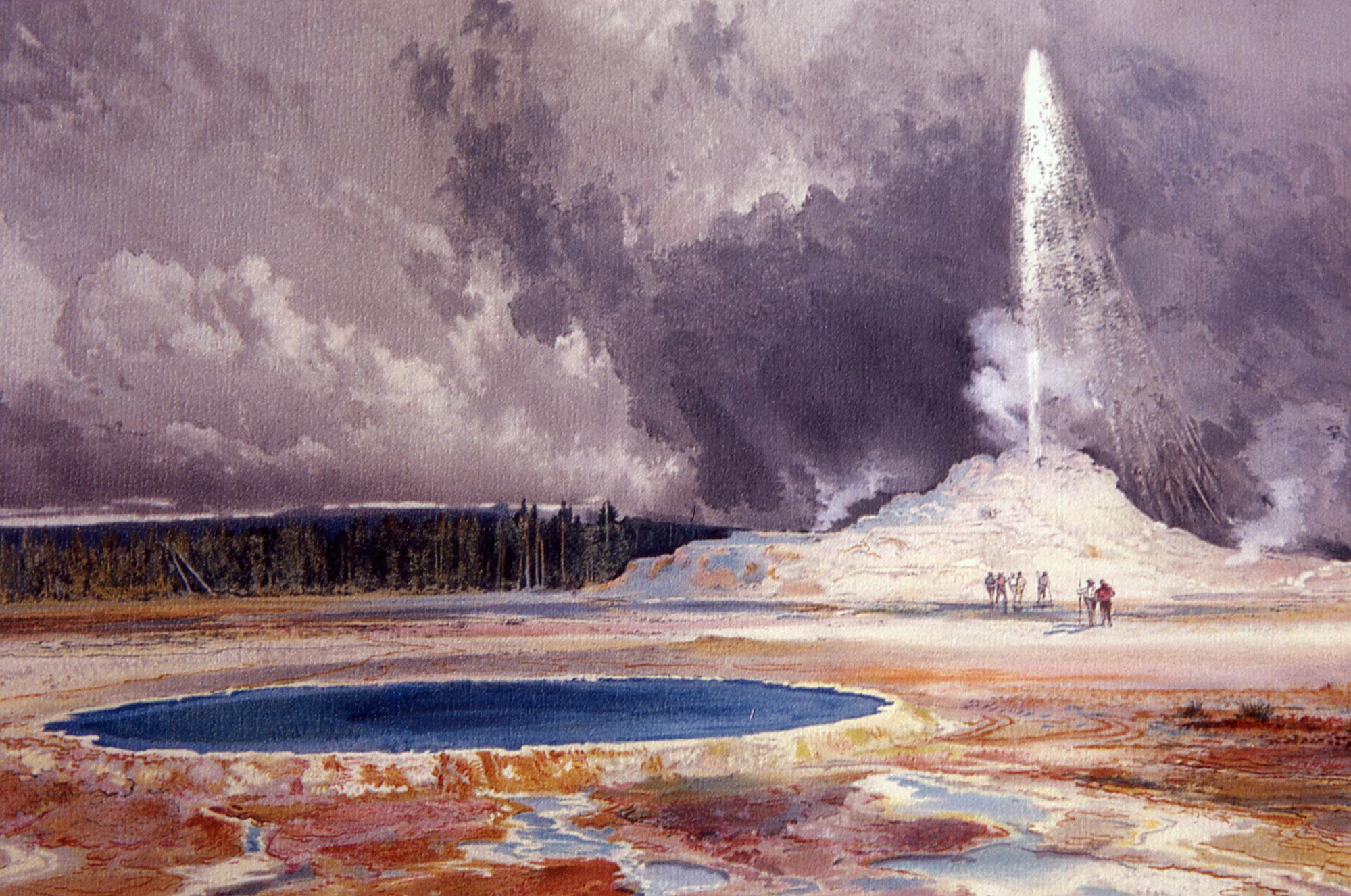 Philanthropy is vital to national parks, but it carries risks/LOC, Thomas Moran print of Castle Geyser