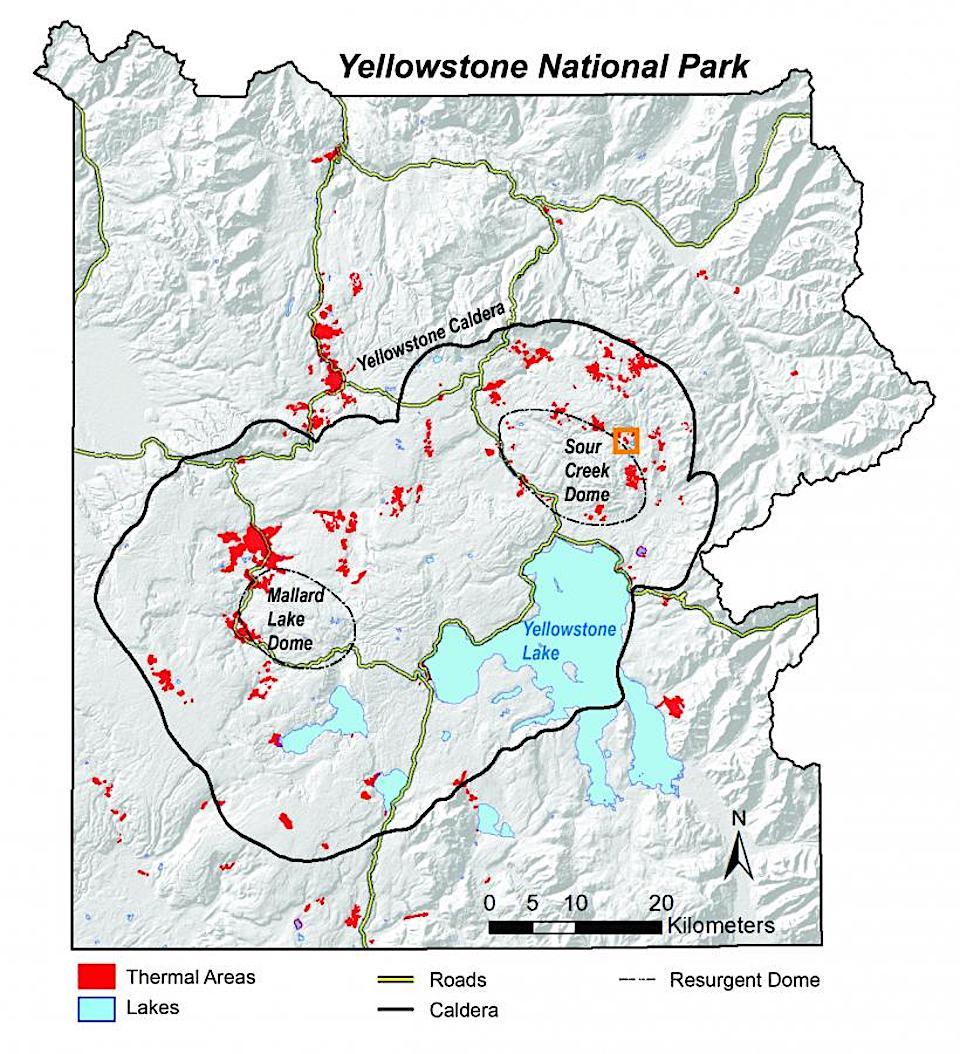 Map of geothermal areas in Yellowstone National Park/USGS