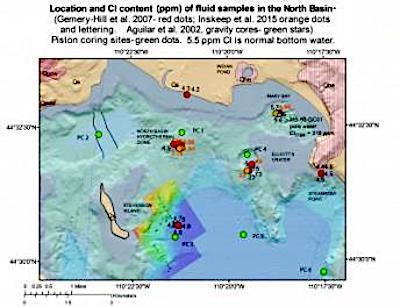 Hydrothermal map of Yellowstone Lake/USGS Hydrothermal map of Yellowstone Lake/USGS